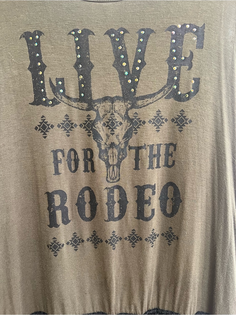 Live for the Rodeo Graphic Tee in Olive with Stud Accents